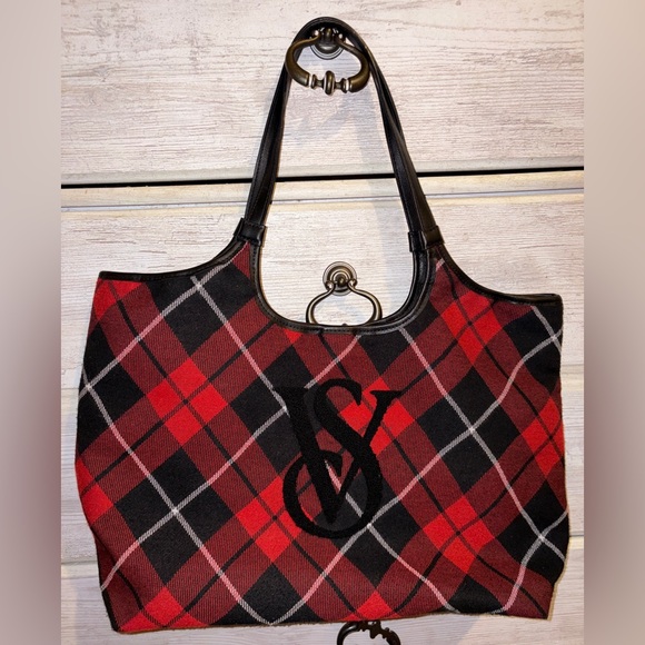 Victoria's Secret Handbags - Victoria's Secret Red and Black Plaid Tote